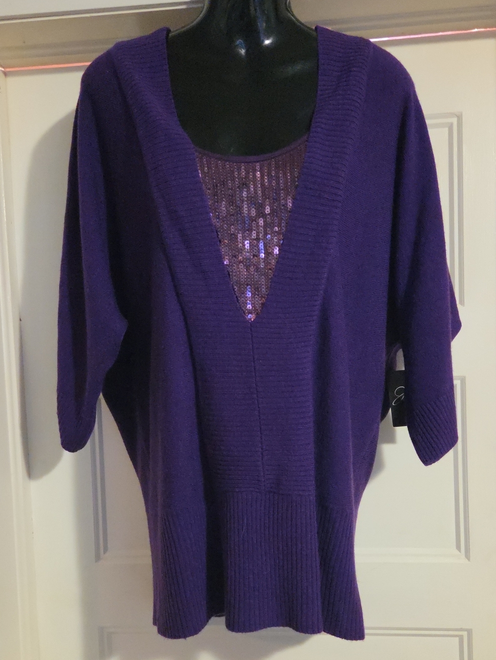 Jessica Purple V-Neck Sequin-Inset Women’s Sweater
